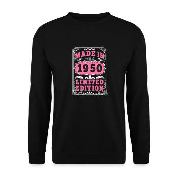 Vintage Né(e) en 1950 made in 1950 75 ans. Art_20 - Sweat-shirt Unisexe - noir - Devant - Alina (178cm) & Michal (187cm)