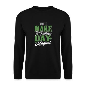 Machen Sie den St. Patrick's Day mit Kaffee magisch - Unisex Pullover - Schwarz - Vorne - Alina (178cm) & Michal (187cm)