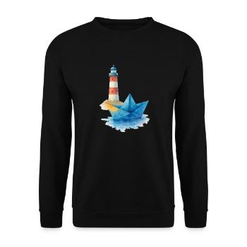 Paper Boat Watercolor Lechtturm - Unisex Sweatshirt - black - Front - Alina (178cm) & Michal (187cm)