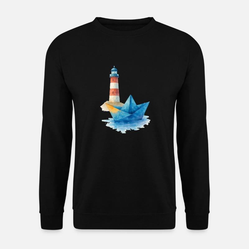 papierboot aquarell lechtturm - Unisex Pullover - Schwarz