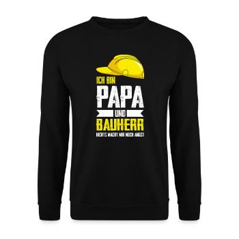 Bauherr Papa Baustelle Geschenk - Unisex Pullover - Schwarz - Vorne - Alina (178cm) & Michal (187cm)