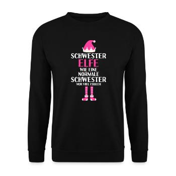 Schwester Elfe Geschwister Geschenk - Unisex Pullover - Schwarz - Vorne - Alina (178cm) & Michal (187cm)