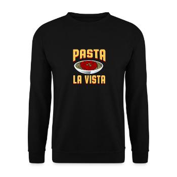 Pasta la Vista Spaghetti Essen Nudeln Geschenk - Unisex Pullover - Schwarz - Vorne - Alina (178cm) & Michal (187cm)