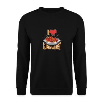 I love Currywurst Bratwurst Fast Food Ruhrgebiet - Unisex Pullover - Schwarz - Vorne - Alina (178cm) & Michal (187cm)