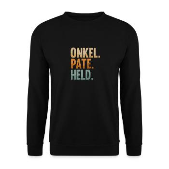 Onkel Pate Held Taufpaten Motiv Bester Patenonkel - Unisex Pullover - Schwarz - Vorne - Alina (178cm) & Michal (187cm)
