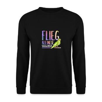 Flieg kleiner Wellensittich Haustier Vogel Motiv - Unisex Pullover - Schwarz - Vorne - Alina (178cm) & Michal (187cm)