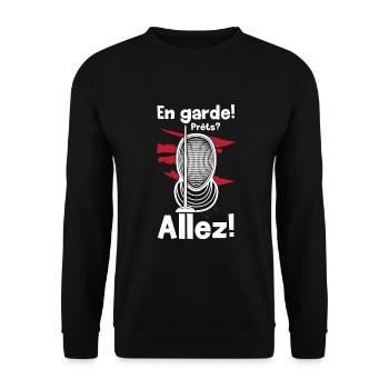 Fechten En Garde Prets? Allez! Fechter Degen Säbel - Unisex Pullover - Schwarz - Vorne - Alina (178cm) & Michal (187cm)