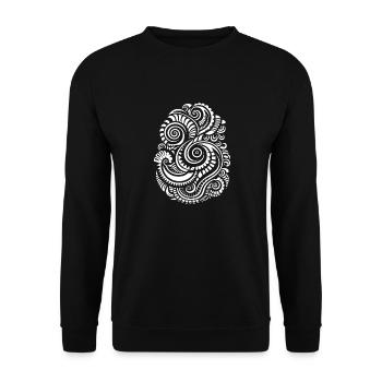 Ausdrucksstarke Maori Tattoo Kunst - Wellenmuster - Unisex Pullover - Schwarz - Vorne - Alina (178cm) & Michal (187cm)