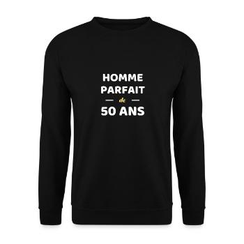 t shirt homme parfait 50 ans cadeau anniversaire - Sweat-shirt Unisexe - noir - Devant - Alina (178cm) & Michal (187cm)