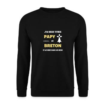 t shirt papy breton deux titres humour bretagne - Sweat-shirt Unisexe - noir - Devant - Alina (178cm) & Michal (187cm)