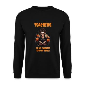Lehrerinnen Halloween Shirt Hexen Spruch Schule - Unisex Pullover - Schwarz - Vorne - Alina (178cm) & Michal (187cm)
