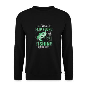 Ich bin ein Flip Flop und Fischer Mädchen - Unisex Pullover - Schwarz - Vorne - Alina (178cm) & Michal (187cm)