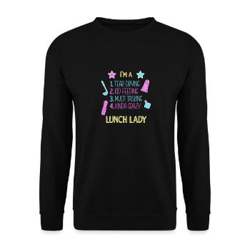 Cafeteria Mitarbeiterin Lunch Lady Kantine - Unisex Pullover - Schwarz - Vorne - Alina (178cm) & Michal (187cm)