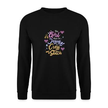 Cross Stitch Cross Stitch Embroidery - Unisex Sweatshirt - black - Front - Alina (178cm) & Michal (187cm)