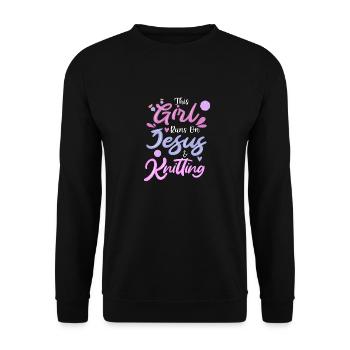 Stricken Stricknadel Wolle Lustiges - Unisex Pullover - Schwarz - Vorne - Alina (178cm) & Michal (187cm)