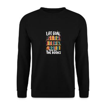 Alle Bücher Lesen Leseratte Bücherwurm - Unisex Pullover - Schwarz - Vorne - Alina (178cm) & Michal (187cm)