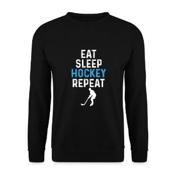 Eat sleep hockey repeat Eishockey - Unisex Pullover - Schwarz - Vorne - Alina (178cm) & Michal (187cm)