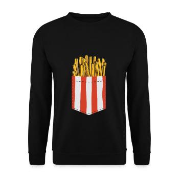 Pommes Frites in Brusttasche Logo Pommes Frites Li - Unisex Pullover - Schwarz - Vorne - Alina (178cm) & Michal (187cm)