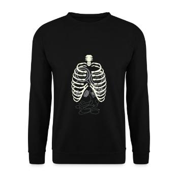 DJ Skelett Kostüm Walkman Kassette Techno Musik - Unisex Pullover - Schwarz - Vorne - Alina (178cm) & Michal (187cm)