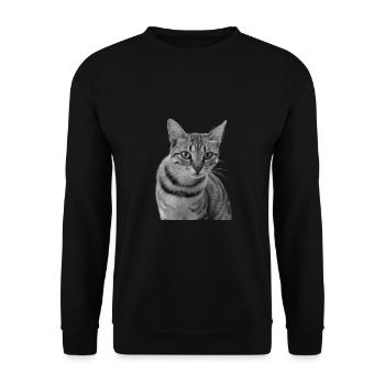 Cat white-black Cat black and white - Unisex Sweatshirt - black - Front - Alina (178cm) & Michal (187cm)