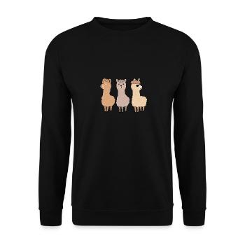 Drei Alpakas Lama Haustier Tier Geschenk - Unisex Pullover - Schwarz - Vorne - Alina (178cm) & Michal (187cm)