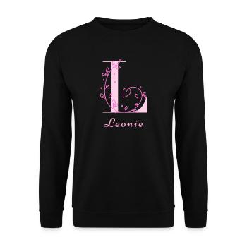 LEONIE Namensshirt Blumen Buchstabe Damen - Unisex Pullover - Schwarz - Vorne - Alina (178cm) & Michal (187cm)