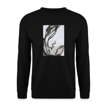 Schöne Frau Portrait – Realistische Skizze - Unisex Pullover - Schwarz - Vorne - Alina (178cm) & Michal (187cm)