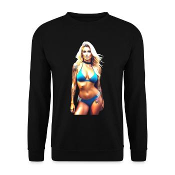 Heiße blonde Fantasy Frau mit Tattoo im Bikini - Unisex Pullover - Schwarz - Vorne - Alina (178cm) & Michal (187cm)