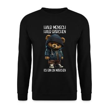 Streetwear Bär Bärchen halb Mensch... Sarkasmus - Unisex Pullover - Schwarz - Vorne - Alina (178cm) & Michal (187cm)