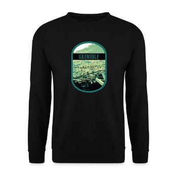 Panorama Grenoble: Einzelsicht-Seilbahn - Unisex Pullover - Schwarz - Vorne - Alina (178cm) & Michal (187cm)