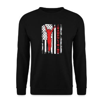 USA Flag Patriotic Trampoline - Unisex Sweatshirt - black - Front - Alina (178cm) & Michal (187cm)