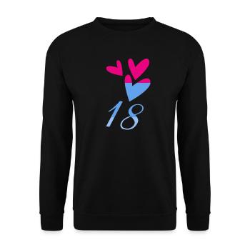 18. 18 JAHRE ALT. 18-jähriges JUBILÄUM. GEBURTSTAG 18 JAHRE. - Unisex Pullover - Schwarz - Vorne - Alina (178cm) & Michal (187cm)