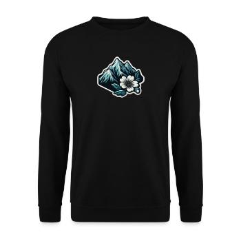 Bergblüte Patchmotiv - Unisex Pullover - Schwarz - Vorne - Alina (178cm) & Michal (187cm)