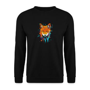 Fuchs Ölfarbe Siebdruck - Unisex Pullover - Schwarz - Vorne - Alina (178cm) & Michal (187cm)