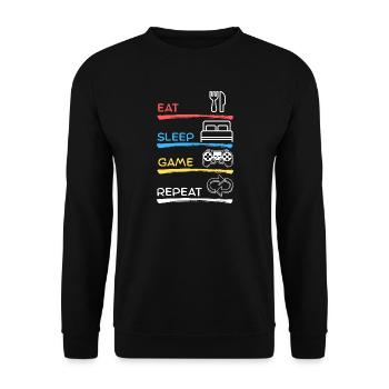 Eat Sleep Game Repeat - Unisex Pullover - Schwarz - Vorne - Alina (178cm) & Michal (187cm)