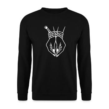 Minimalistische Hand mit Seildesign - Unisex Pullover - Schwarz - Vorne - Alina (178cm) & Michal (187cm)