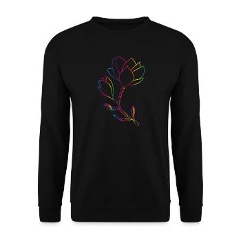 Bunte Magnolien-Linienzeichnung modern - Unisex Pullover - Schwarz - Vorne - Alina (178cm) & Michal (187cm)