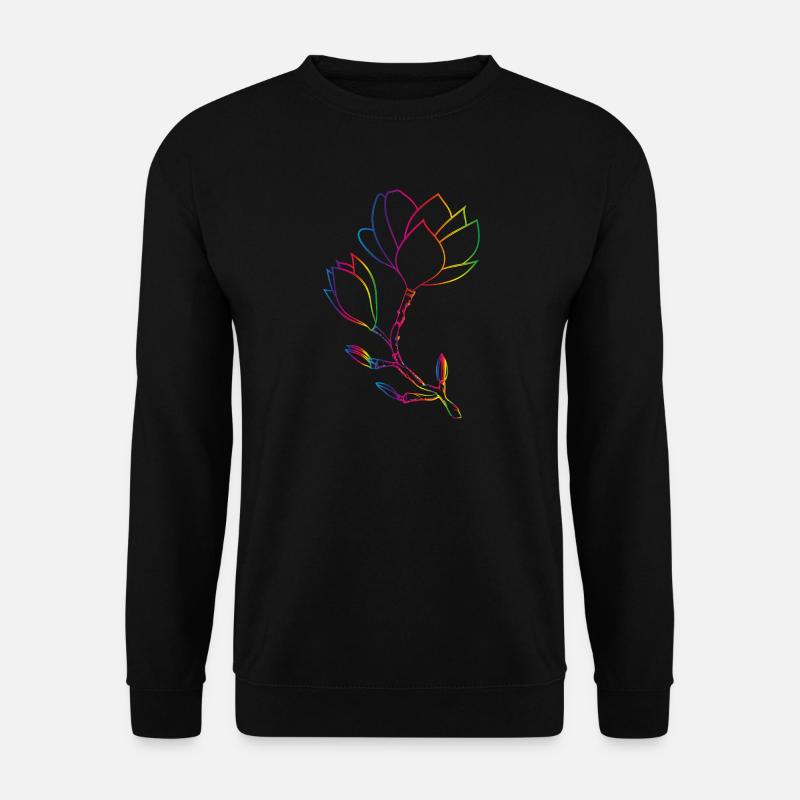 Bunte Magnolien-Linienzeichnung modern - Unisex Pullover - Schwarz
