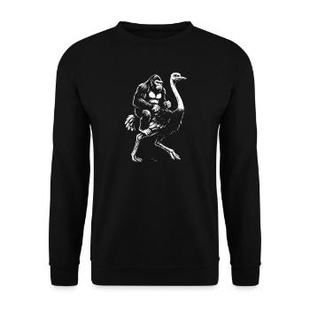 Gorilla Riding a Ostrich Illustration - Unisex Sweatshirt - black - Front - Alina (178cm) & Michal (187cm)