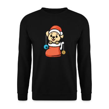 Christmas puppy with jewelry in boot - Unisex Sweatshirt - black - Front - Alina (178cm) & Michal (187cm)