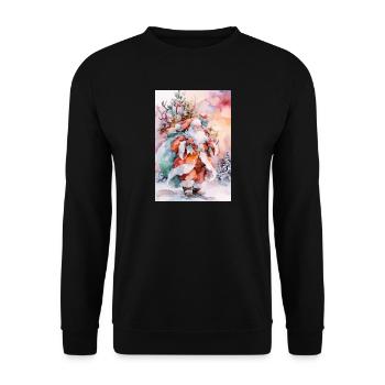 Christmas Watercolor: Santa and Packages - Unisex Sweatshirt - black - Front - Alina (178cm) & Michal (187cm)