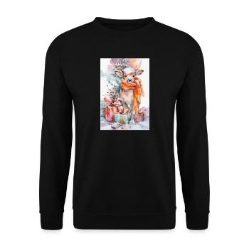 Cerf hivernal aquarelle avec cadeaux - Sweat-shirt Unisexe - noir - Devant - Alina (178cm) & Michal (187cm)