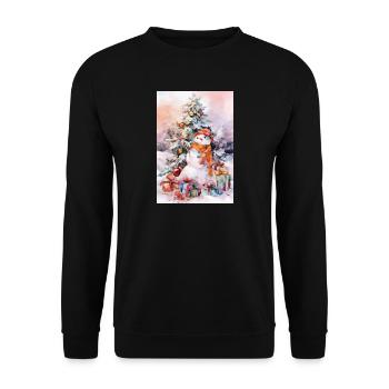 Schneemann-Aquarell Weihnachten - Unisex Pullover - Schwarz - Vorne - Alina (178cm) & Michal (187cm)