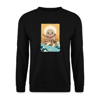 Kawaii Seehund Nordsee Sushi - Unisex Pullover - Schwarz - Vorne - Alina (178cm) & Michal (187cm)