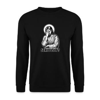 Im Ernst? Jesus Facepalm – lustiges, sarkastisches Meme - Unisex Pullover - Schwarz - Vorne - Alina (178cm) & Michal (187cm)