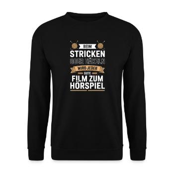 Filmhörspiel beim Stricken - Unisex Pullover - Schwarz - Vorne - Alina (178cm) & Michal (187cm)