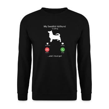 Schwedisches Vallhund-Hundeporträt Lebendige Ölmalerei - Unisex Pullover - Schwarz - Vorne - Alina (178cm) & Michal (187cm)