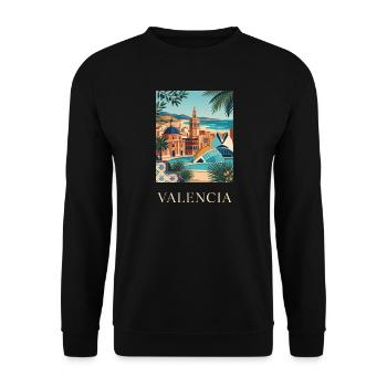 Valencia Coastal Architecture Spain Travel Poster - Unisex Sweatshirt - black - Front - Alina (178cm) & Michal (187cm)