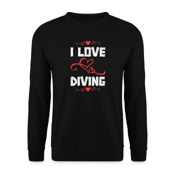 I Love Diving Herzdesign - Unisex Pullover - Schwarz - Vorne - Alina (178cm) & Michal (187cm)