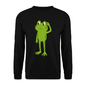Frosch kratzt sich am Kopf - Unisex Pullover - Schwarz - Vorne - Alina (178cm) & Michal (187cm)
